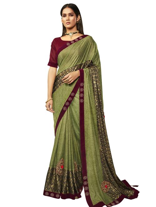 foil printed saree with blouse - 17494986 - Standard Image - 1
