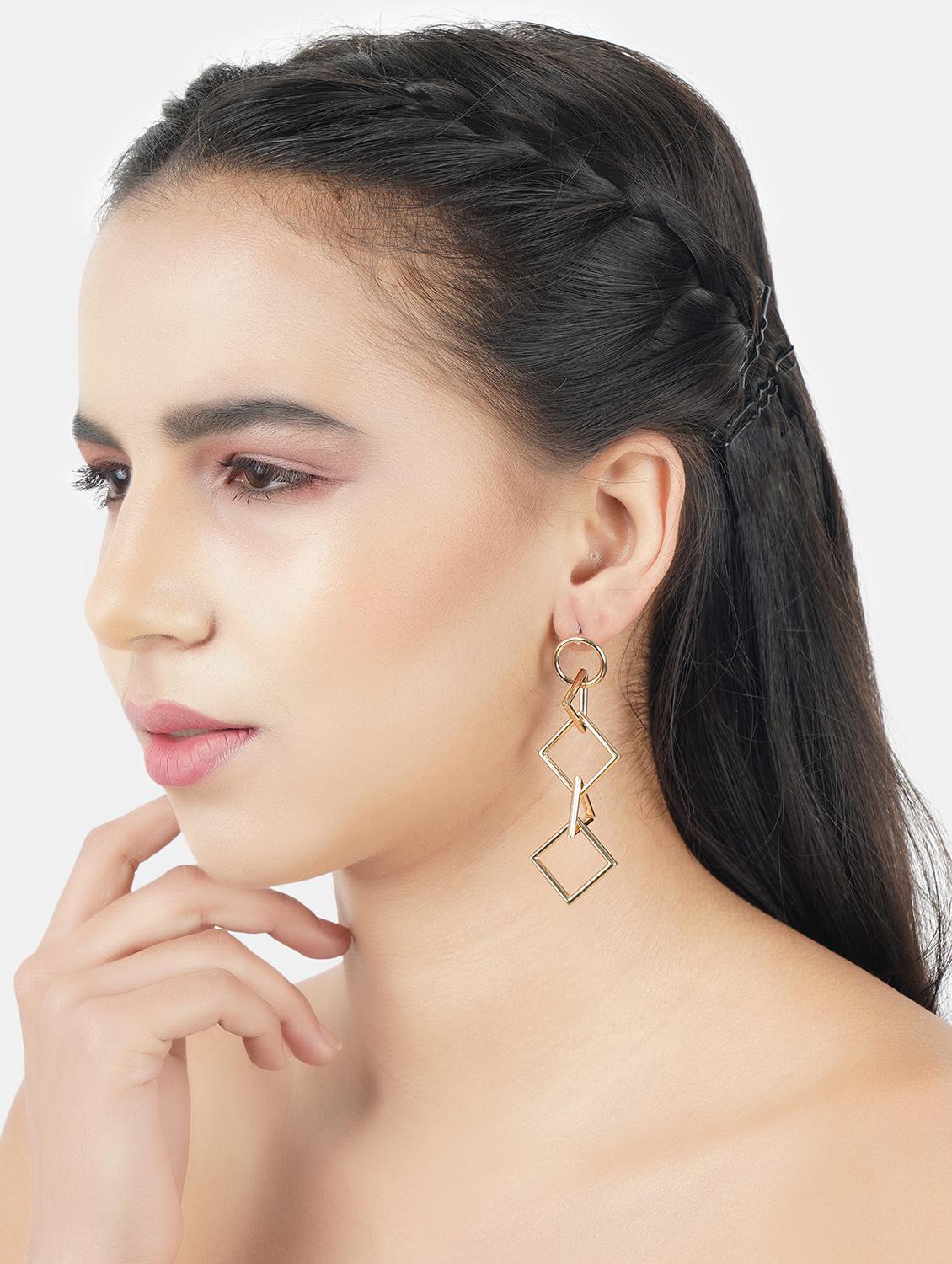 gold metal drop earring - 17495199 - Zoom Image - 4