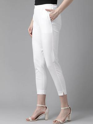 white cotton straight tapered pant - 17495664 - Standard Image - 2