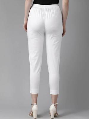 white cotton straight tapered pant - 17495664 - Standard Image - 3