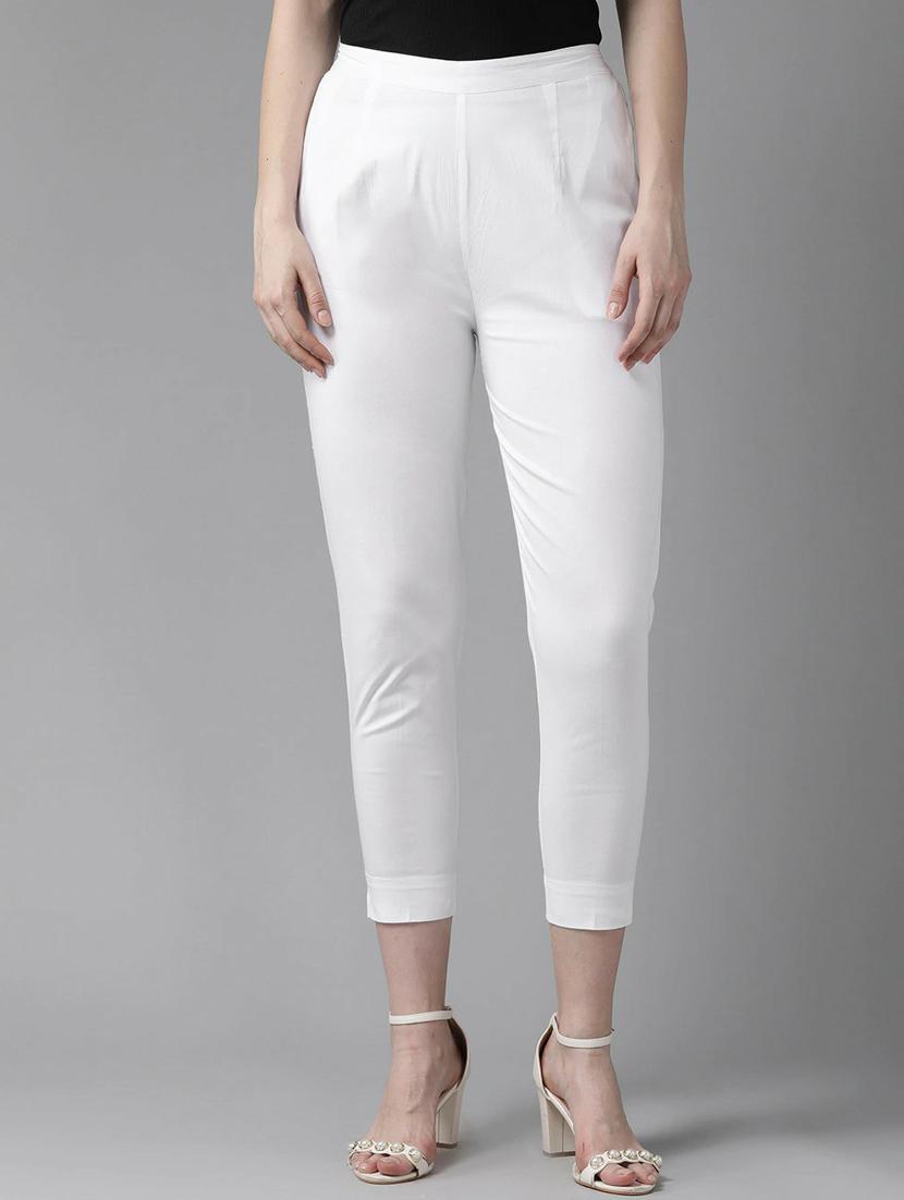 white cotton straight tapered pant - 17495664 - Zoom Image - 1