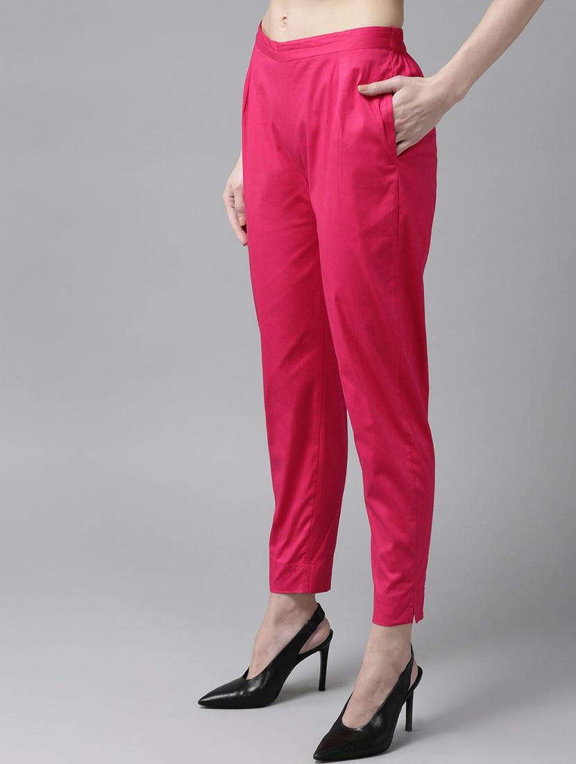 pink cotton straight tapered pant - 17495666 - Zoom Image - 2