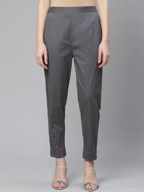 grey cotton straight tapered pant - 17495669 - Standard Image - 1