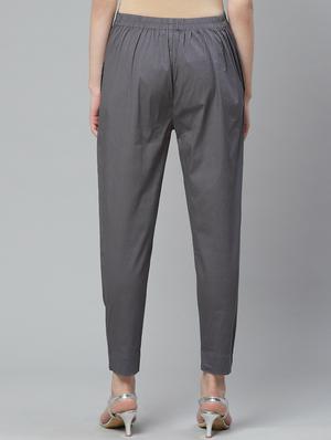 grey cotton straight tapered pant - 17495669 - Standard Image - 3