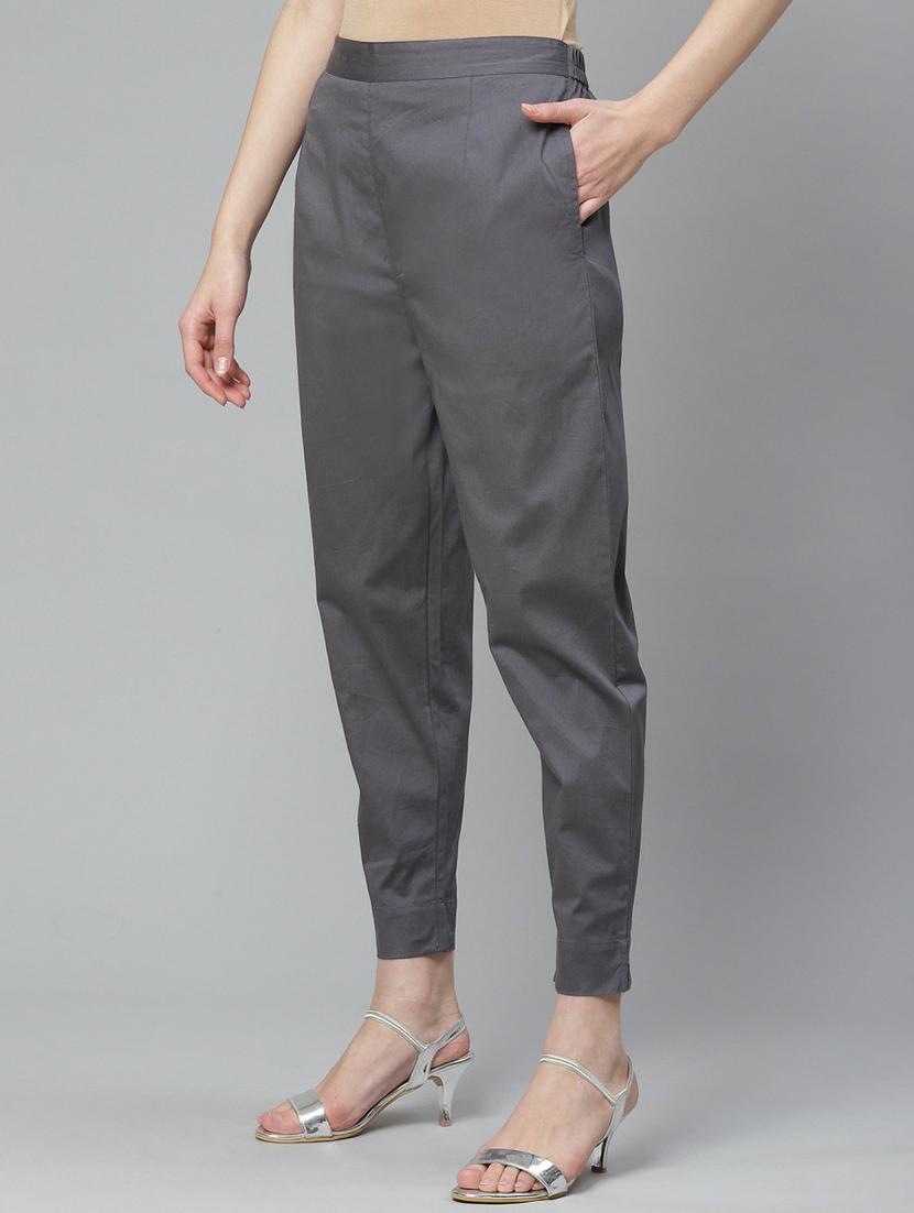 grey cotton straight tapered pant - 17495669 - Zoom Image - 2