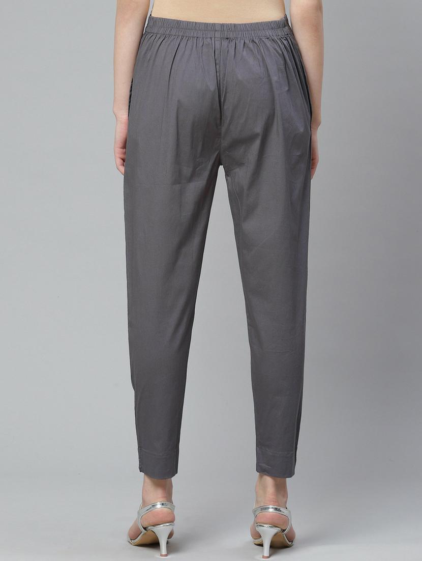grey cotton straight tapered pant - 17495669 - Zoom Image - 3