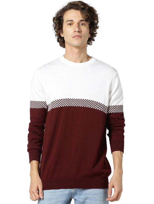 maroon color block pullover - 17496062 - Very Small Image - 1