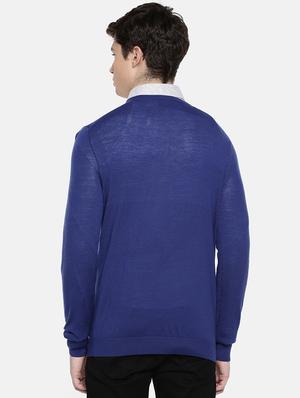 blue solid woolen pullover - 17496084 - Standard Image - 4