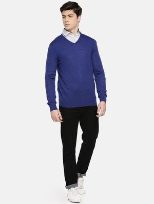 blue solid woolen pullover - 17496084 - Standard Image - 5