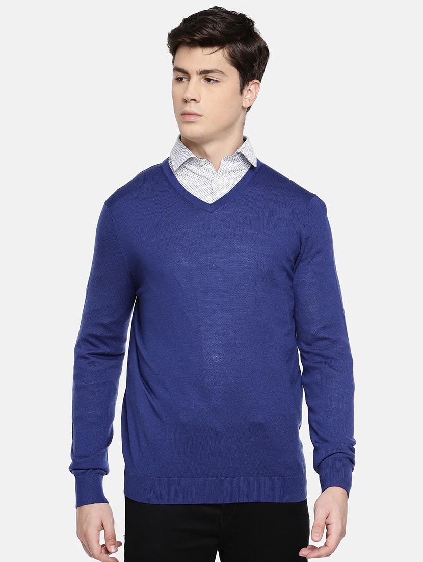 blue solid woolen pullover - 17496084 - Zoom Image - 1