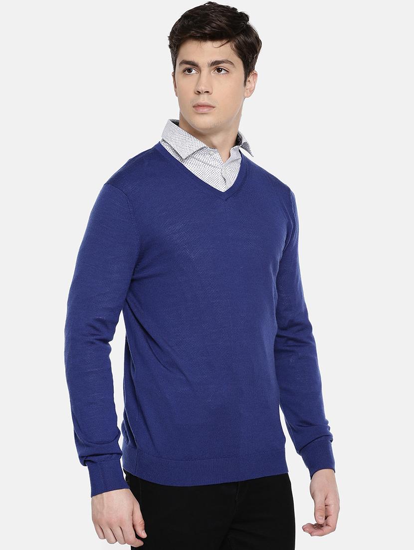 blue solid woolen pullover - 17496084 - Zoom Image - 2