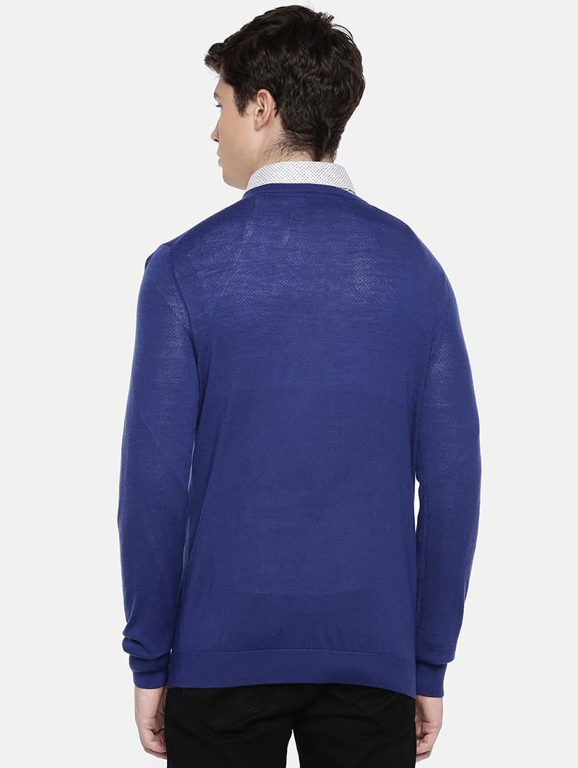 blue solid woolen pullover - 17496084 - Zoom Image - 4