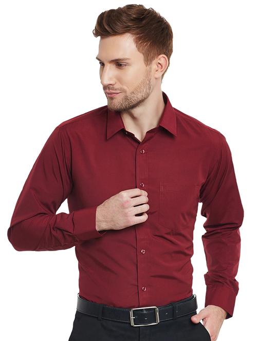 maroon solid formal shirt - 17498206 - Standard Image - 1