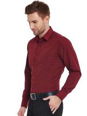 maroon solid formal shirt - 17498206 - Standard Image - 2