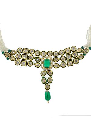 green tone gold brass choker necklace - 17498481 - Standard Image - 3
