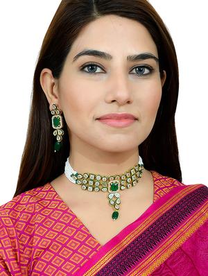 green tone gold brass choker necklace - 17498481 - Standard Image - 6