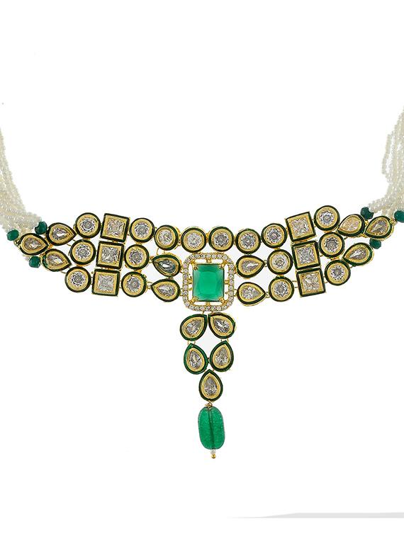 green tone gold brass choker necklace - 17498481 - Zoom Image - 3