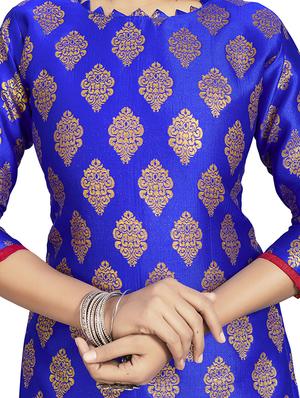 blue silk blend churidaar suits unstitched suit - 17498503 - Standard Image - 4