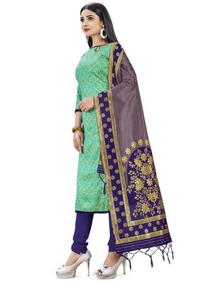 green silk blend churidaar suits unstitched suit - 17498518 - Standard Image - 2