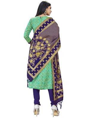 green silk blend churidaar suits unstitched suit - 17498518 - Standard Image - 3