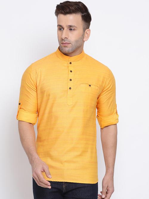 yellow solid short kurta - 17499026 - Standard Image - 1
