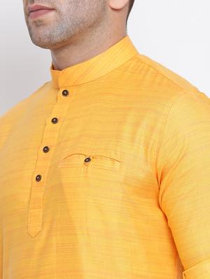 yellow solid short kurta - 17499026 - Standard Image - 4