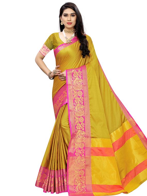mustard banarasi saree with blouse - 17499501 - Zoom Image - 1