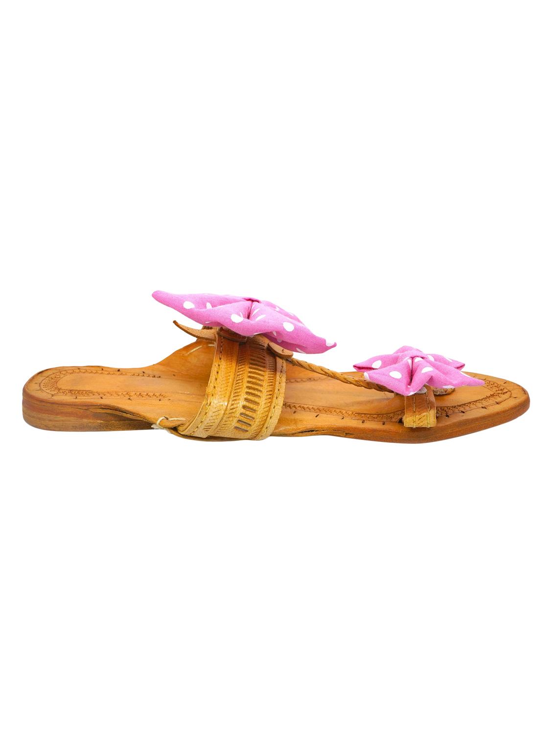 pink fabric one toe kolhapuris - 17500279 - Zoom Image - 2