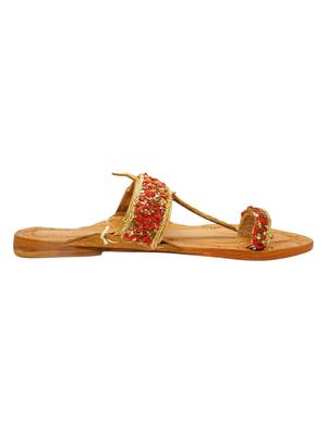 red fabric slip on kolhapuris - 17501190 - Standard Image - 2