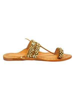 gold leather slip on kolhapuris - 17501232 - Standard Image - 2