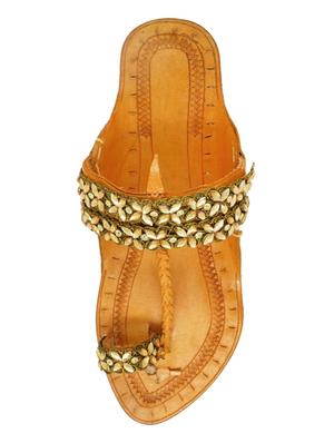 gold leather slip on kolhapuris - 17501232 - Standard Image - 3
