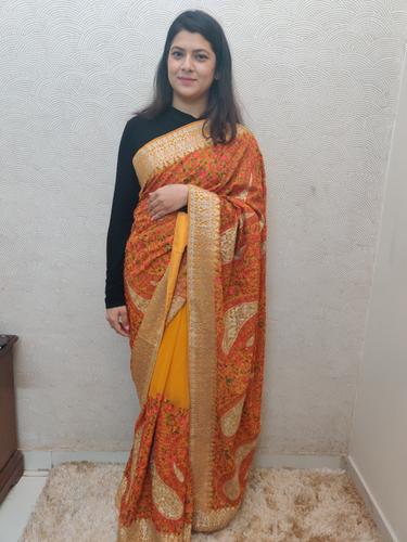 mustard yellow embroidered saree - 17501251 - Standard Image - 1