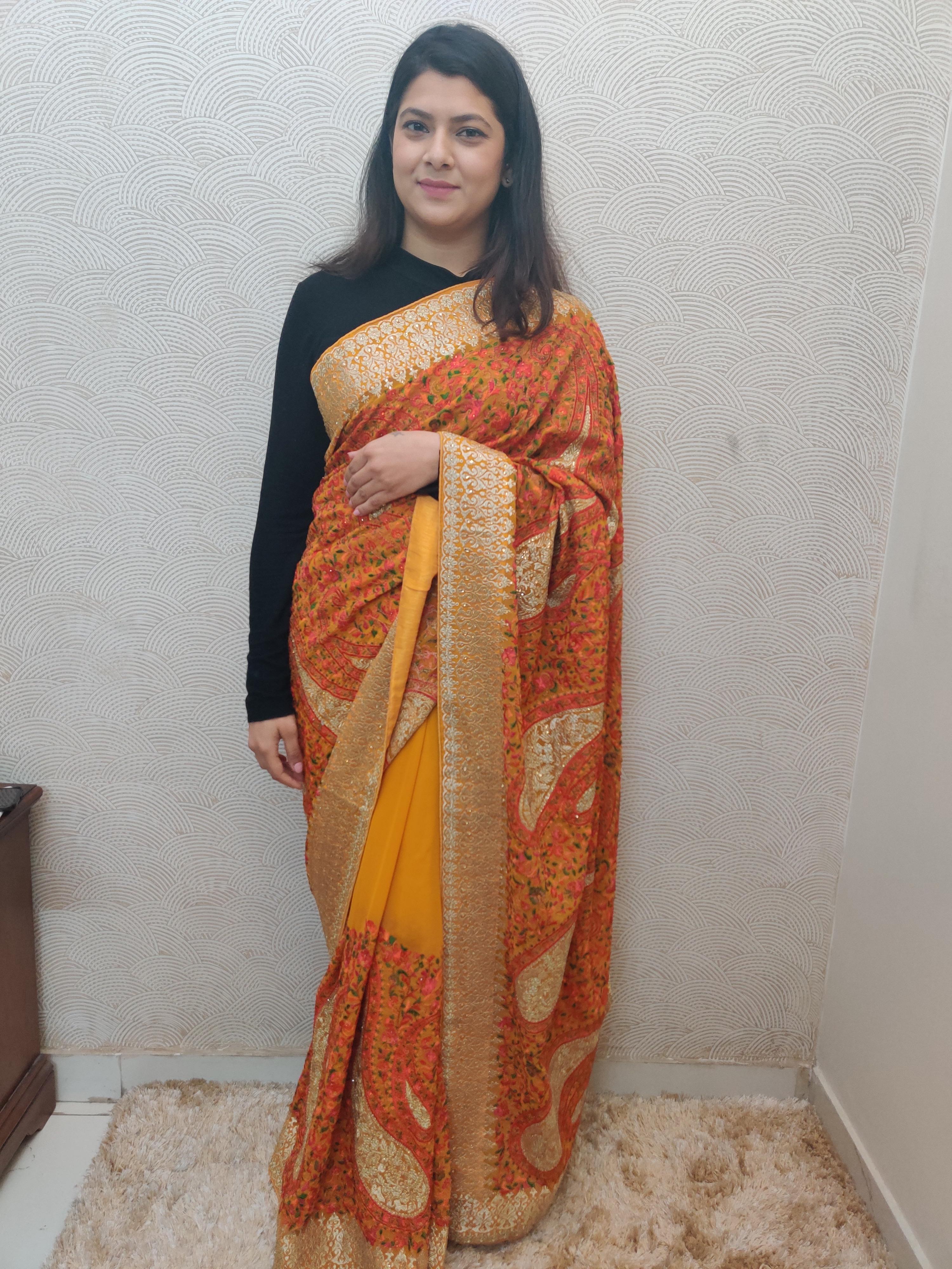 mustard yellow embroidered saree - 17501251 - Zoom Image - 1