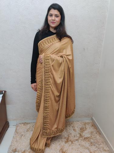 gold color embroidered saree - 17501300 - Very Small Image - 1