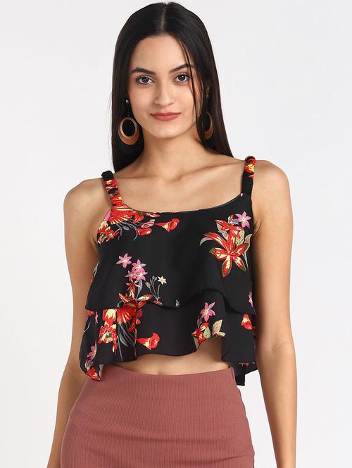 black crepe crop top - 17501460 - Standard Image - 1