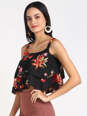 black crepe crop top - 17501460 - Standard Image - 2