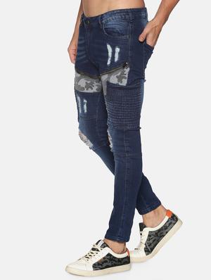 blue washed ripped biker denim jeans - 17501684 - Standard Image - 2