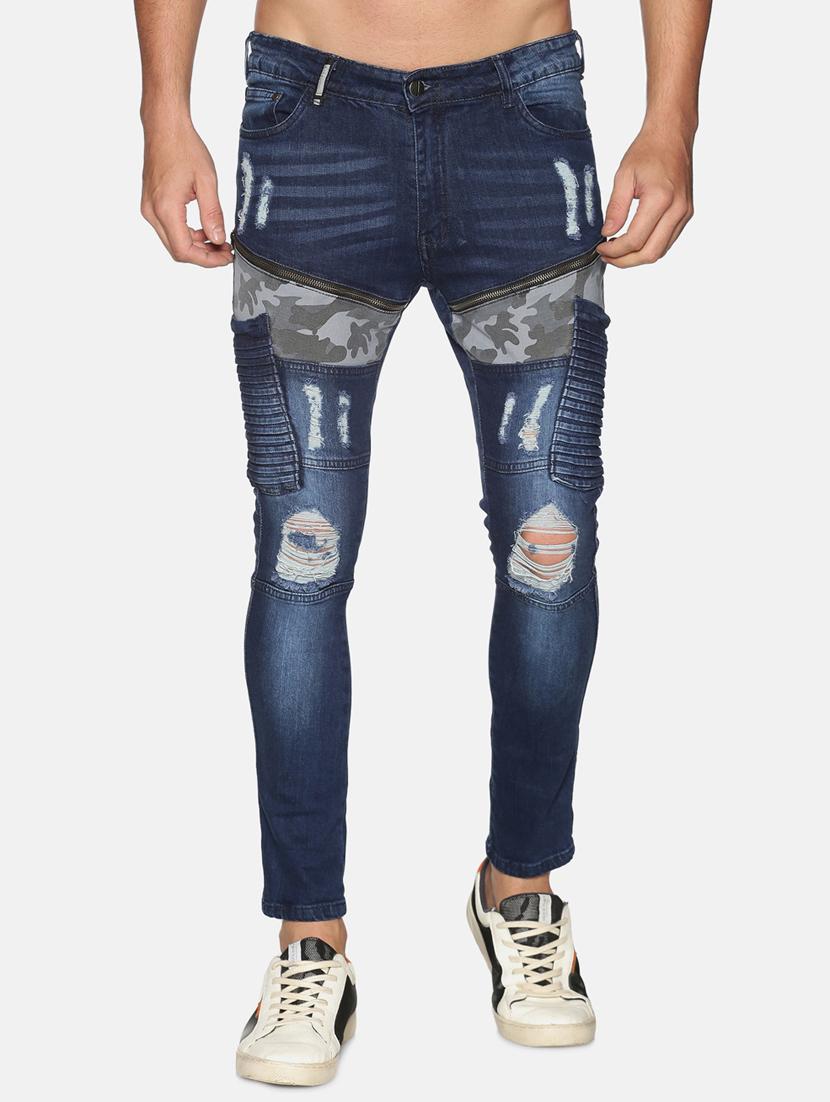 blue washed ripped biker denim jeans - 17501684 - Zoom Image - 1