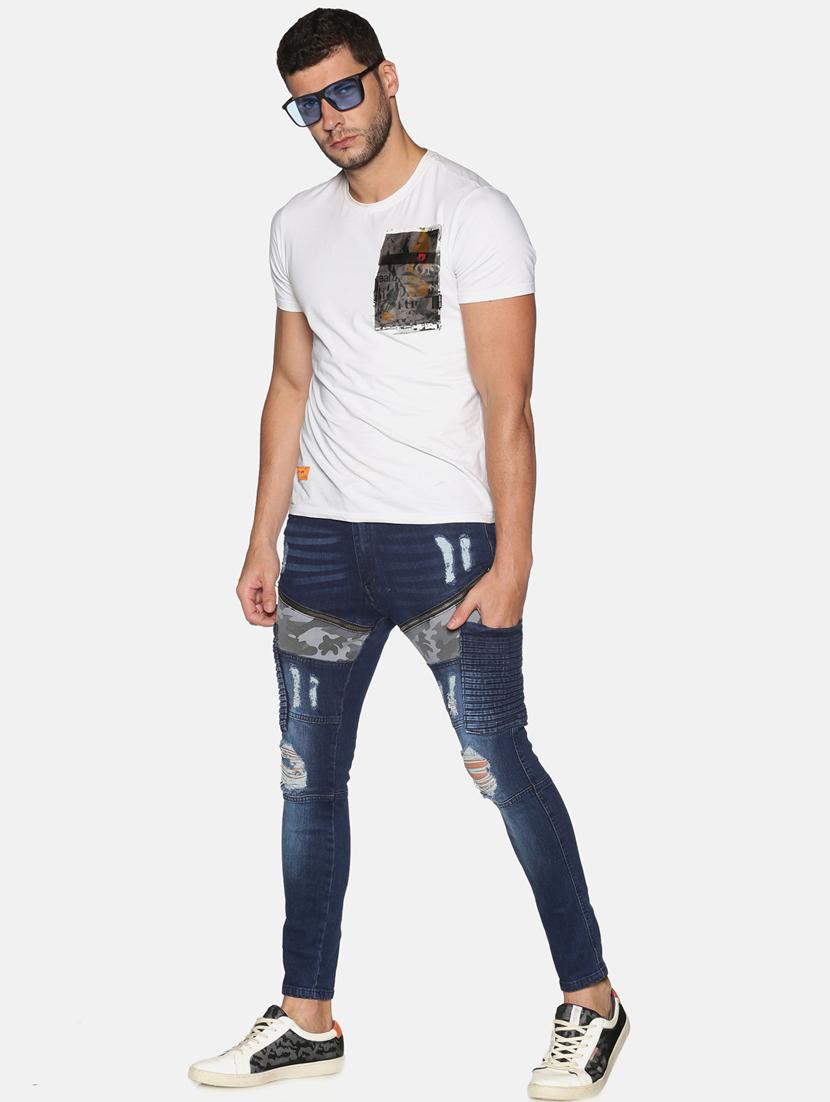 blue washed ripped biker denim jeans - 17501684 - Zoom Image - 4