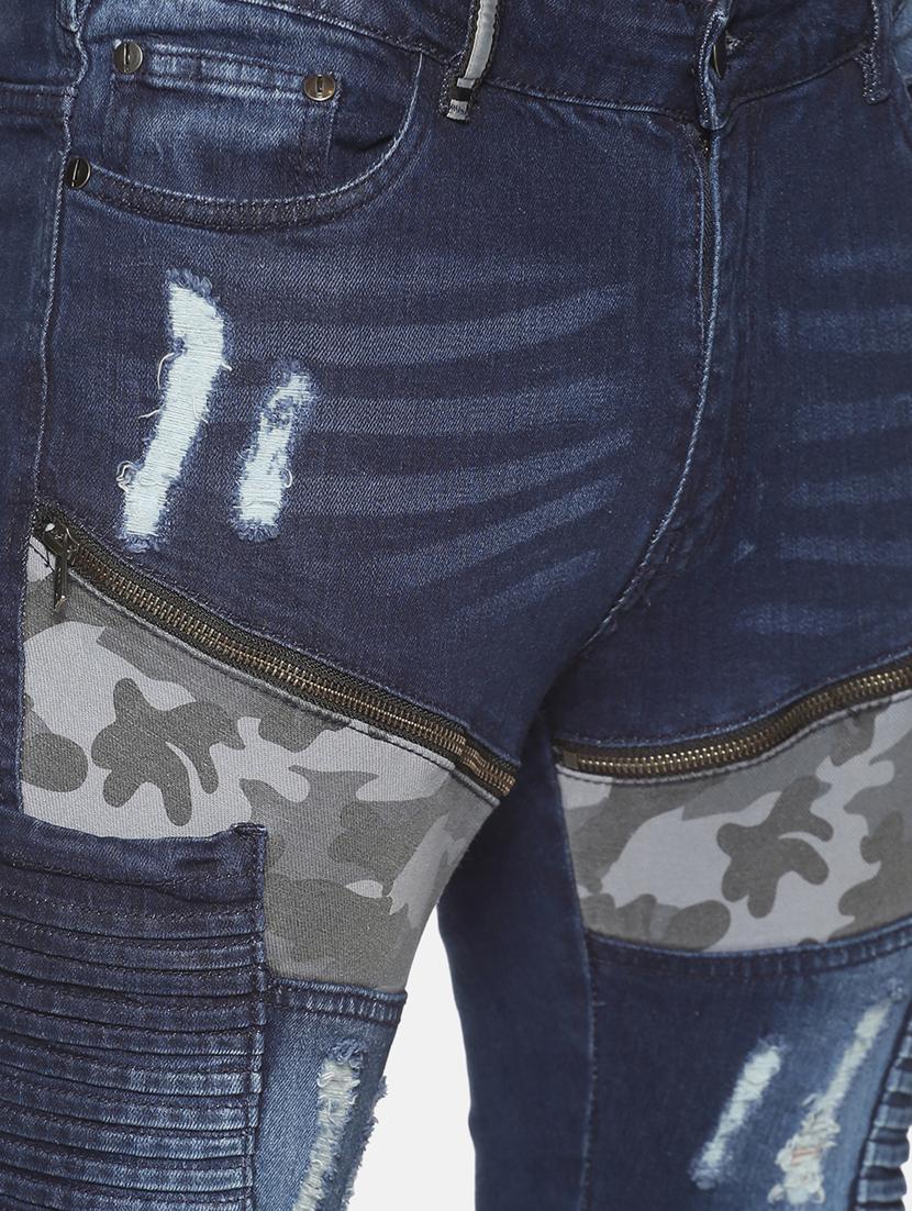 blue washed ripped biker denim jeans - 17501684 - Zoom Image - 5