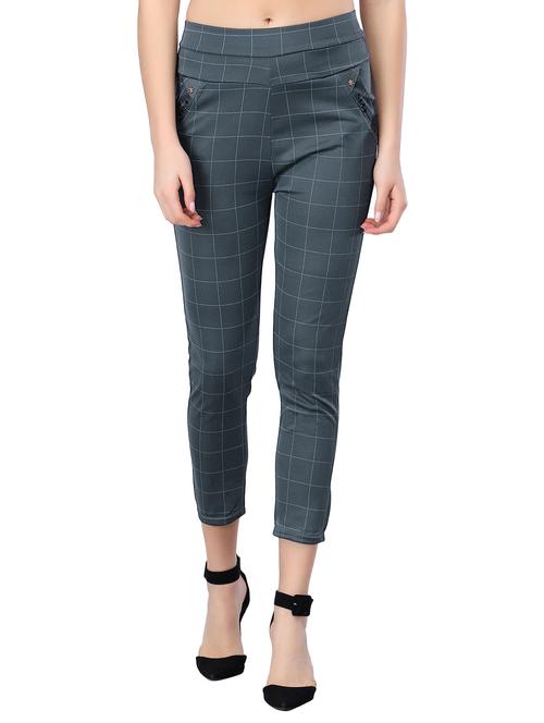 high rise checked flat front trousers - 17502112 - Standard Image - 1