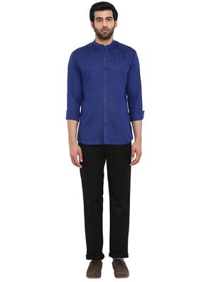 blue solid casual shirt - 17502264 - Standard Image - 4
