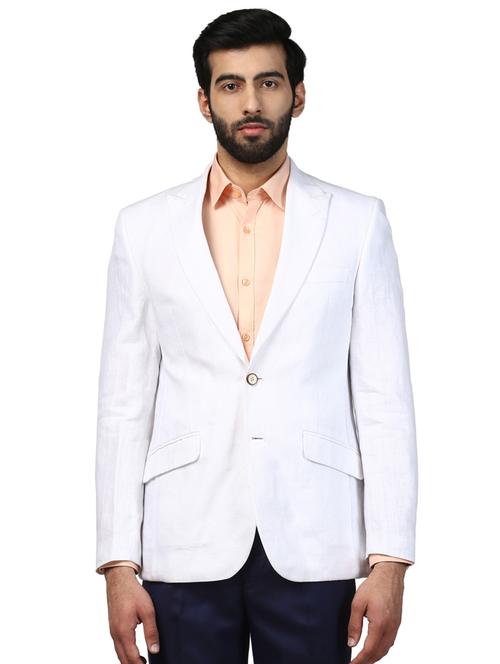 white solid linen single breasted formal blazer - 17502764 - Standard Image - 1