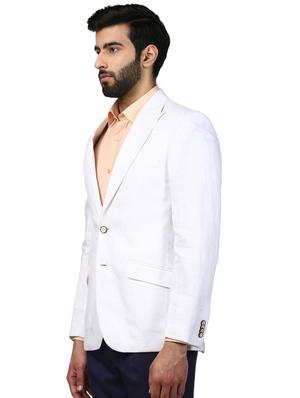 white solid linen single breasted formal blazer - 17502764 - Standard Image - 2