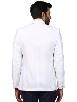 white solid linen single breasted formal blazer - 17502764 - Standard Image - 3
