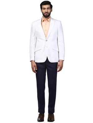 white solid linen single breasted formal blazer - 17502764 - Standard Image - 4
