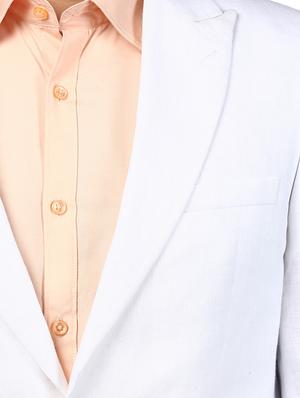white solid linen single breasted formal blazer - 17502764 - Standard Image - 5