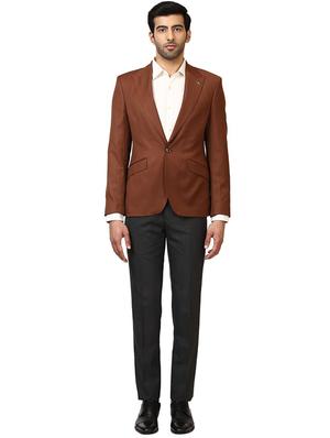 brown solid single breasted formal blazer - 17502769 - Standard Image - 4