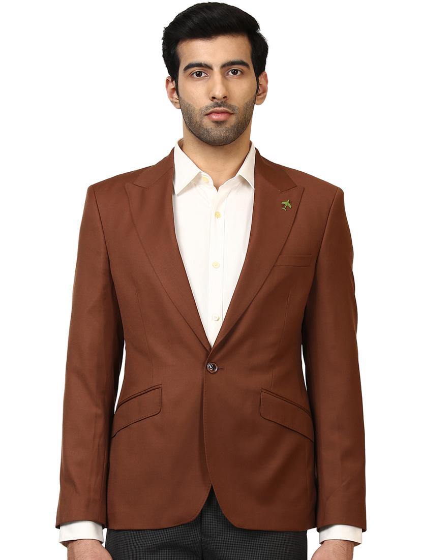 brown solid single breasted formal blazer - 17502769 - Zoom Image - 1
