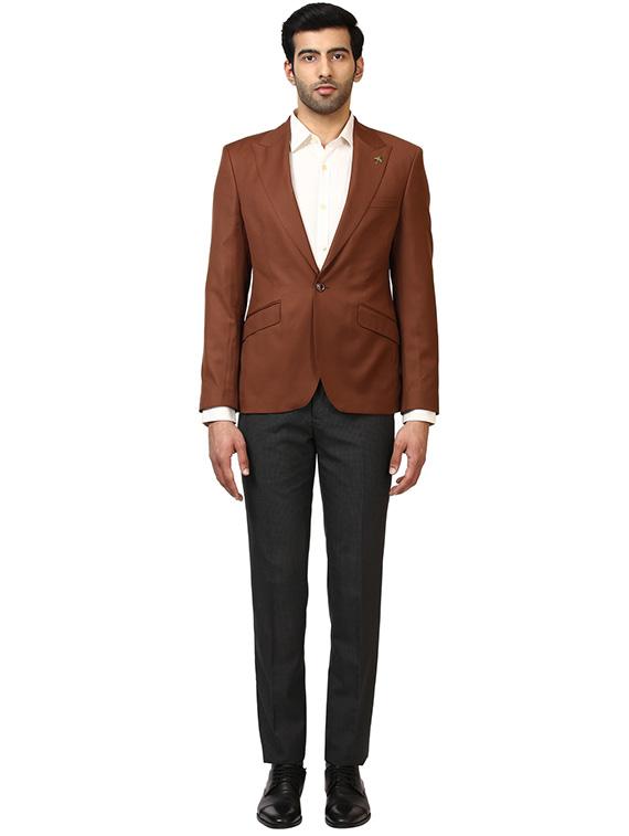 brown solid single breasted formal blazer - 17502769 - Zoom Image - 4